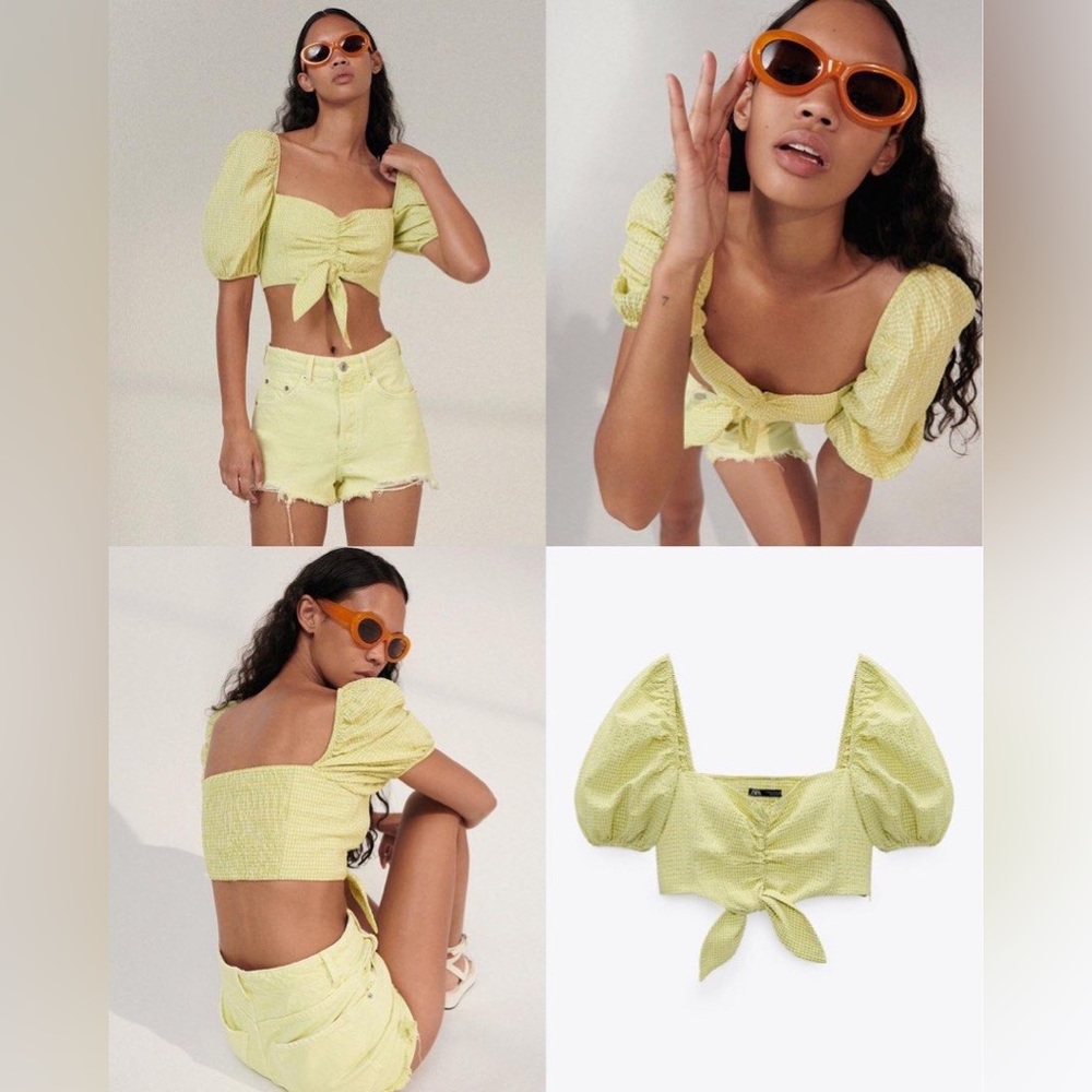 33-Zara gingham puff sleeve blouse/top